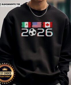 Awesome United 2026 Soccer Cup North America emblem sweatshirt featuring vibrant flags and sports design.