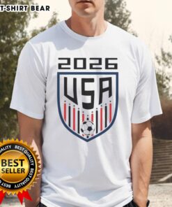 Awesome USA Soccer Player 2026 fan logo T-shirt featuring bold graphics, perfect for showing support during the World Cup.
