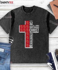 Alt Text: Awesome USC Trojans women's basketball I Can Do All Things Through Christ washed t-shirt showcasing team spirit.