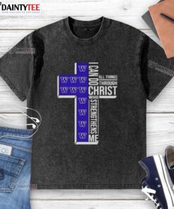 Awesome Washington Huskies women's basketball t-shirt featuring 'I Can Do All Things Through Christ' design.