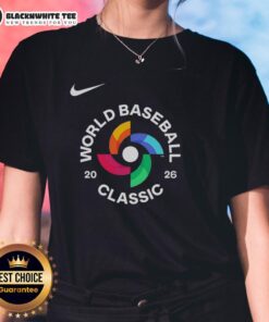 Alt Text: Awesome World Baseball Classic 2026 Logo on a stylish ladies tee, perfect for fans celebrating the tournament.