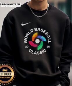 Alt Text: Awesome World Baseball Classic 2026 logo sweatshirt featuring vibrant colors and bold design for fans.