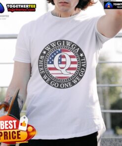 Alt Text: Awesome WWG1WGA QAnon flag emblem t-shirt showcasing unity and support for the movement in bold design.