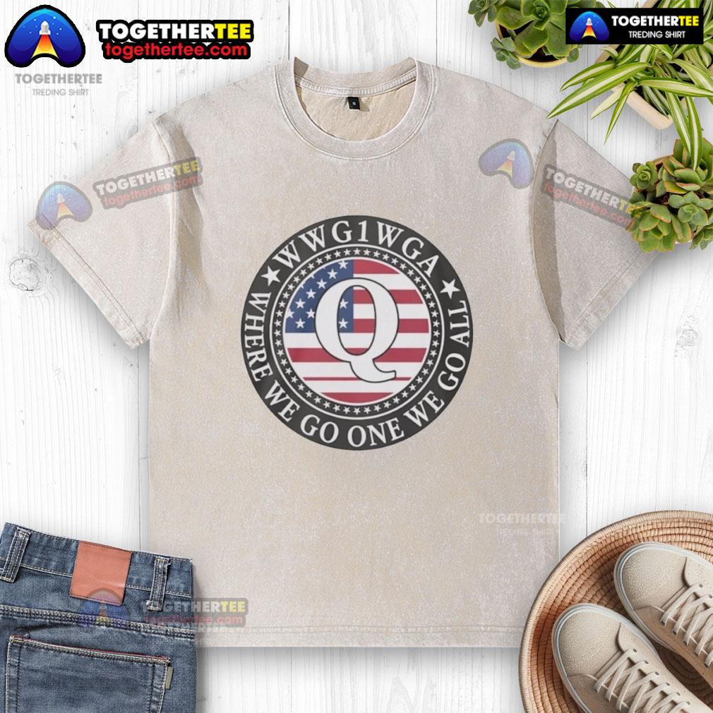 Awesome Wwg1 Wga Where We Go One We Go All Qanon Flag Emblem Washed T Shirt Awesome Wwg1 Wga Qanon flag emblem on a stylish washed t-shirt, perfect for supporters of the movement.