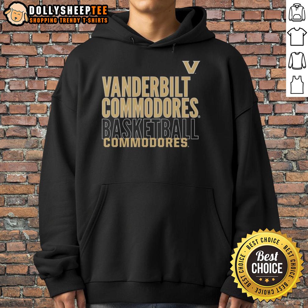 Top Vanderbilt Commodores Basketball Text Logo Overlay Hoodie Alt Text: Vanderbilt Commodores basketball text logo overlay hoodie in black, showcasing team pride and stylish design.
