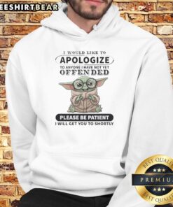 Cute Baby Yoda hoodie with 'I would like to apologize to anyone I have not yet offended' text design.