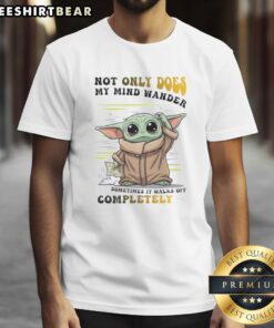Adorable Cute Baby Yoda T-Shirt featuring 'My Mind Wanders' quote, perfect for Star Wars fans and casual wear.