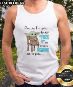 Cute Baby Yoda tank top with playful quote about letting demons out to play, perfect for fans of Star Wars and humor.