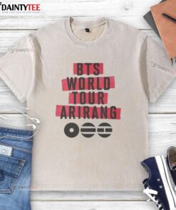 Cute BTS World Tour Arirang 2026 washed t-shirt featuring vibrant graphics and a comfortable fit for fans.