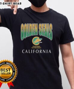 Alt Text: Cute California Golden Seals vintage sweep down t-shirt featuring a retro design and vibrant colors.