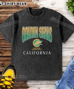 Alt Text: Cute vintage California golden seals graphic on a washed-down t-shirt, perfect for ocean lovers and casual wear.