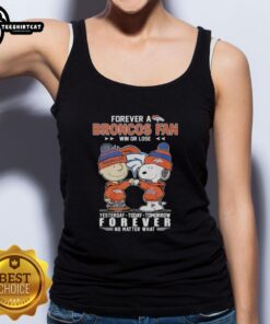 Alt Text: Cute Charlie Brown fist bump with Snoopy, showcasing Denver Broncos fan spirit in a fun tank top design.