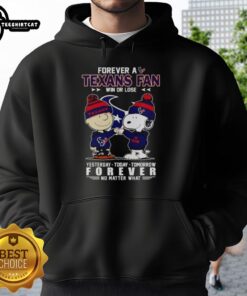 Alt Text: Cute Charlie Brown fist bump with Snoopy on a hoodie for Houston Texans fans, celebrating loyalty win or lose.