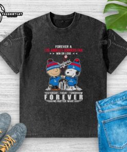 Alt Text: Cute Charlie Brown fist bump with Snoopy, showcasing Los Angeles Dodgers fan spirit in a trendy washed t-shirt.