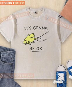 Alt Text: Cute frog on a 'It's Gonna Be OK' washed t-shirt design, perfect for uplifting casual wear.