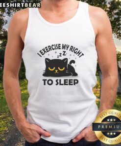 Cute cat tank top with 'I Exercise My Right to Sleep' slogan, perfect for animal lovers and comfy casual wear.