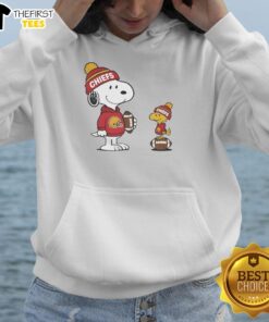 Alt Text: Cute Kansas City Chiefs Snoopy and Woodstock football NFL hoodie featuring vibrant colors and playful design.