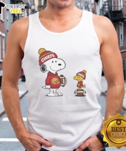 Cute Kansas City Chiefs Snoopy and Woodstock football NFL tank top perfect for game day style.