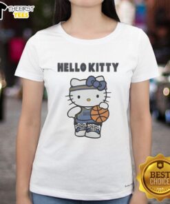 Alt Text: Cute Memphis Grizzlies X Hello Kitty ladies tee featuring a playful design, perfect for fans and stylish outfits.