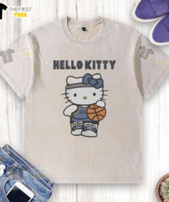 Alt Text: Cute Memphis Grizzlies X Hello Kitty washed t-shirt featuring vibrant graphics and a playful design for fans.