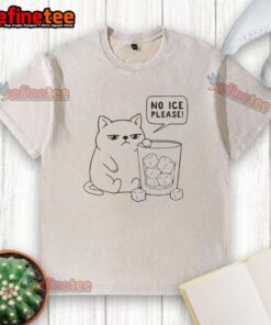 Cute no ice please cat graphic on a washed t-shirt, perfect for cat lovers seeking unique casual wear.