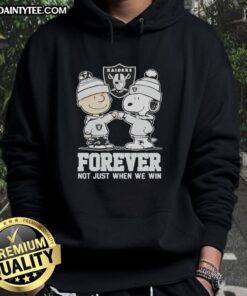 Alt Text: Cute Peanut Snoopy and Charlie Brown in Las Vegas Raiders hoodie, showcasing team spirit and fandom. Forever a fan!