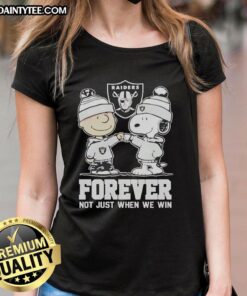 Alt Text: Cute Peanut Snoopy and Charlie Brown in Las Vegas Raiders Forever tee, perfect for fans celebrating every game.