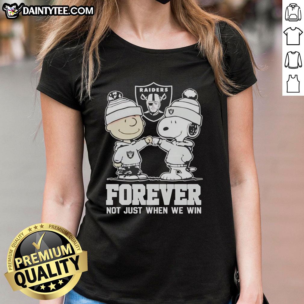 cute-peanut-snoopy-charlie-brown-las-vegas-raiders-forever-not-just-when-we-win-ladies-tee Alt Text: Cute Peanut Snoopy and Charlie Brown in Las Vegas Raiders Forever tee, perfect for fans celebrating every game.