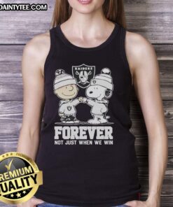 Alt Text: Cute Peanut Snoopy and Charlie Brown on a tank top for Las Vegas Raiders fans, celebrating loyalty beyond wins.