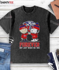 Cute Peanut Snoopy and Charlie Brown on a Liberty Flames Forever t-shirt, celebrating sports spirit and teamwork.
