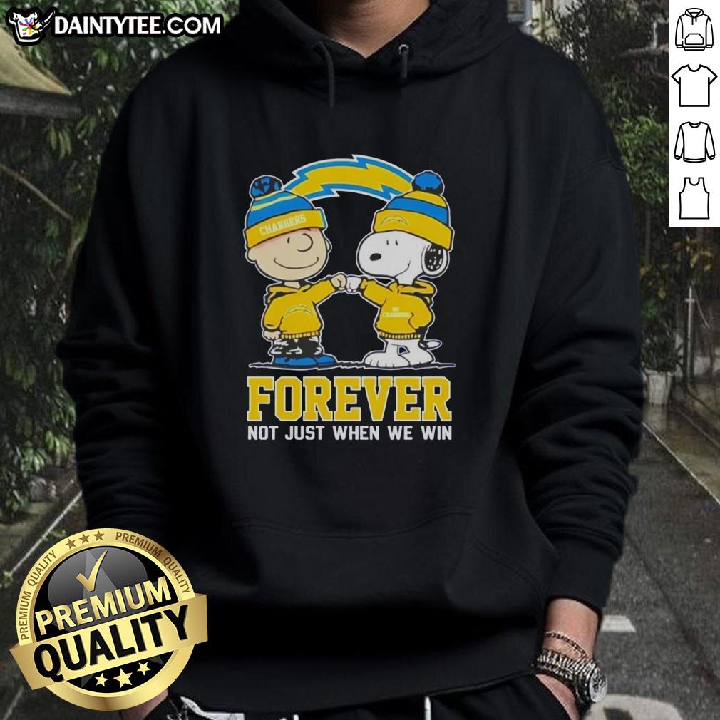 cute-peanut-snoopy-charlie-brown-los-angeles-chargers-forever-not-just-when-we-win-hoodie Adorable Snoopy and Charlie Brown in Los Angeles Chargers hoodie, showcasing 'Forever, Not Just When We Win' design.