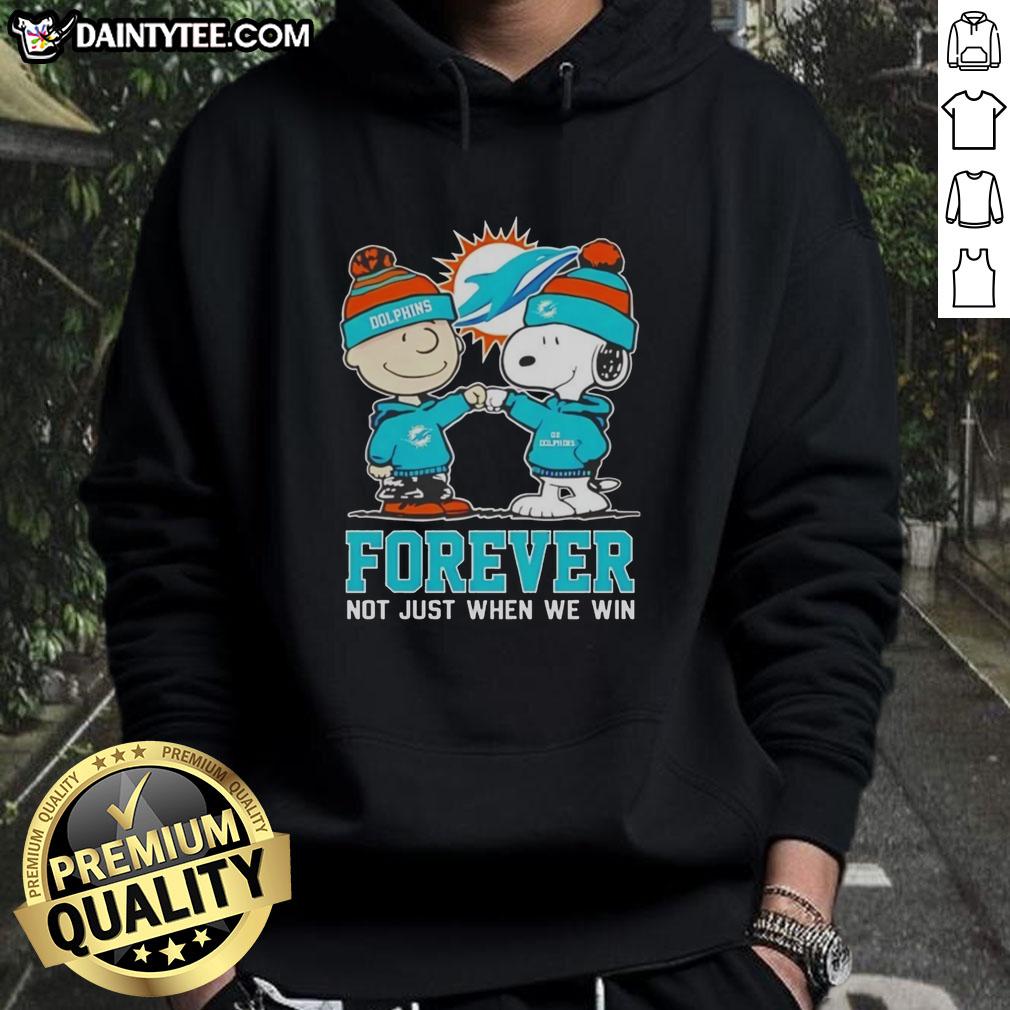 cute-peanut-snoopy-charlie-brown-miami-dolphins-forever-not-just-when-we-win-hoodie Alt Text: Cute Peanut Snoopy and Charlie Brown on Miami Dolphins hoodie, celebrating fandom with Forever, Not Just When We Win slogan.