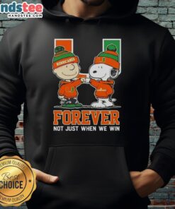 Cute Peanut Snoopy and Charlie Brown in Miami Hurricanes hoodie, celebrating fandom all year round.