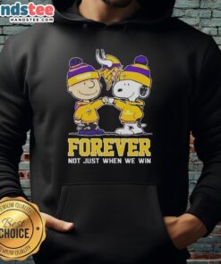 Alt Text: Cute Peanut Snoopy and Charlie Brown in Minnesota Vikings Forever hoodie, perfect for fans of all seasons.