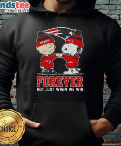 Alt Text: Cute Snoopy and Charlie Brown in New England Patriots hoodie, Forever Not Just When We Win design, perfect for fans.