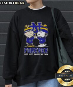 Alt Text: Cute Peanut Snoopy and Charlie Brown sweatshirt featuring Notre Dame Fighting Irish Forever design. Perfect for fans!