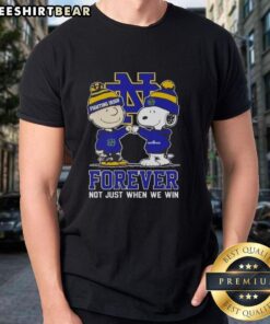Alt Text: Cute Peanut Snoopy and Charlie Brown on Notre Dame Fighting Irish Forever T-Shirt, perfect for loyal fans.
