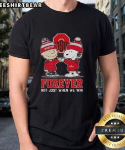 Alt Text: Cute Peanut Snoopy and Charlie Brown Ohio State Buckeyes Forever T-Shirt design for fans and sports lovers.