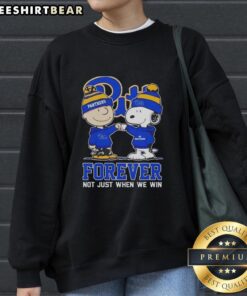 Alt Text: Cute Peanut Snoopy and Charlie Brown on Pitt Panthers sweatshirt, celebrating fandom 'Forever, Not Just When We Win'.