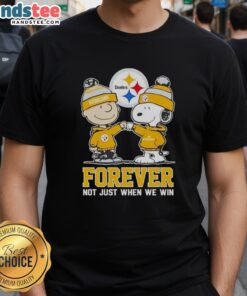 Alt Text: Cute Peanut Snoopy and Charlie Brown on a Pittsburgh Steelers T-shirt, celebrating fandom beyond just winning.