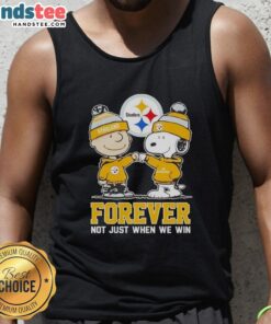 Cute Peanut Snoopy and Charlie Brown in Pittsburgh Steelers Forever tank top, perfect for fans celebrating all season.