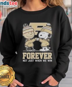 Cute Peanut Snoopy and Charlie Brown on Purdue Boilermakers sweatshirt, celebrating fandom all year round.