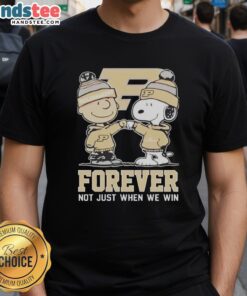 Cute Peanut Snoopy and Charlie Brown on Purdue Boilermakers Forever T-Shirt, perfect for fans celebrating school spirit.