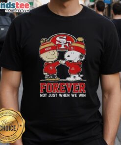 Alt Text: Cute Peanut Snoopy and Charlie Brown on a San Francisco 49ers T-shirt, celebrating team spirit all season long.