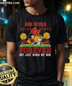 Alt Text: Cute Peanuts Arizona State Sun Devils Forever T-Shirt featuring Snoopy, perfect for loyal fans, not just when we win.