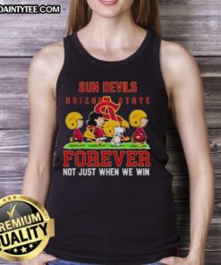 Alt Text: Cute Peanuts Arizona State Sun Devils Forever tank top showcasing team spirit and fun design for fans.