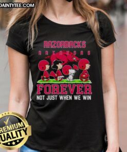 Alt Text: Cute Peanuts Arkansas Razorbacks Forever tee for ladies, celebrating team pride beyond just game wins.