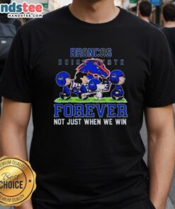 Alt Text: Cute Peanuts Boise State Broncos Forever T-Shirt featuring classic characters, perfect for loyal fans of the team.