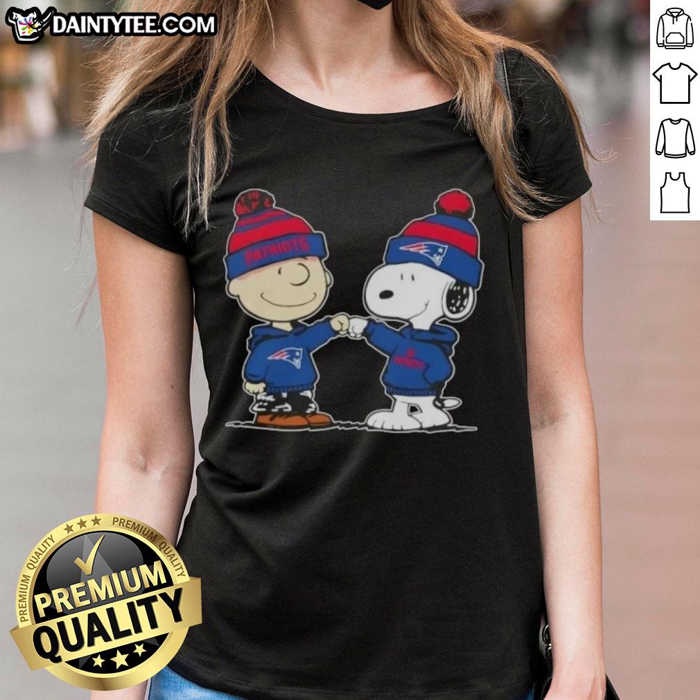 cute-peanuts-charlie-brown-fist-bump-snoopy-x-new-england-patriots-football-ladies-tee Alt Text: Cute Peanuts Charlie Brown and Snoopy fist bump in New England Patriots football tee for ladies.