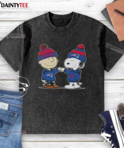 Alt Text: Cute Peanuts Charlie Brown and Snoopy fist bump on New England Patriots football washed t-shirt design.